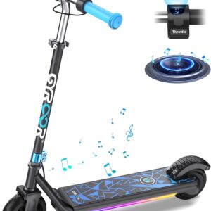 Gyroor H30 Max E Scooter Children 6-12 Years, 150 W Motor Electric Scooter for Children 10/13/16 km/h LED Digital Display, Music E Scooter Children Double Brake System, 3 Adjustable Height Electric