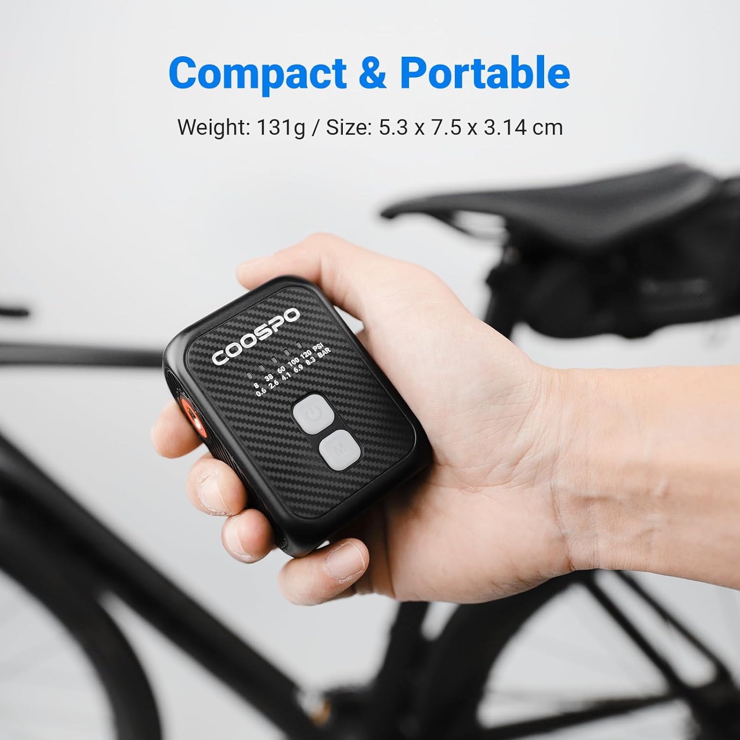 CooSpo Mini Electric Pump, 120 PSI, Multiple Presets Available, Air Pump with Auto Shut-off and Presta/Schrader Valves for All Bikes, Balls and Car Accessories – Bild 6