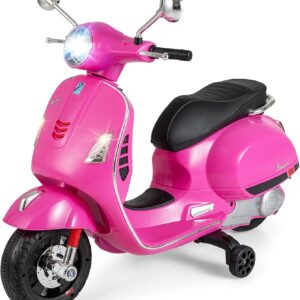 COSTWAY Children’s Motorcycle, Electric, Vespa 12 V Motorcycle with LED Headlight and Horn, 2-3 km/h Electric Children’s Motorcycle with Stabilisers, Electric Vehicle for Boys and Girls from 3-6 Years (Pink)