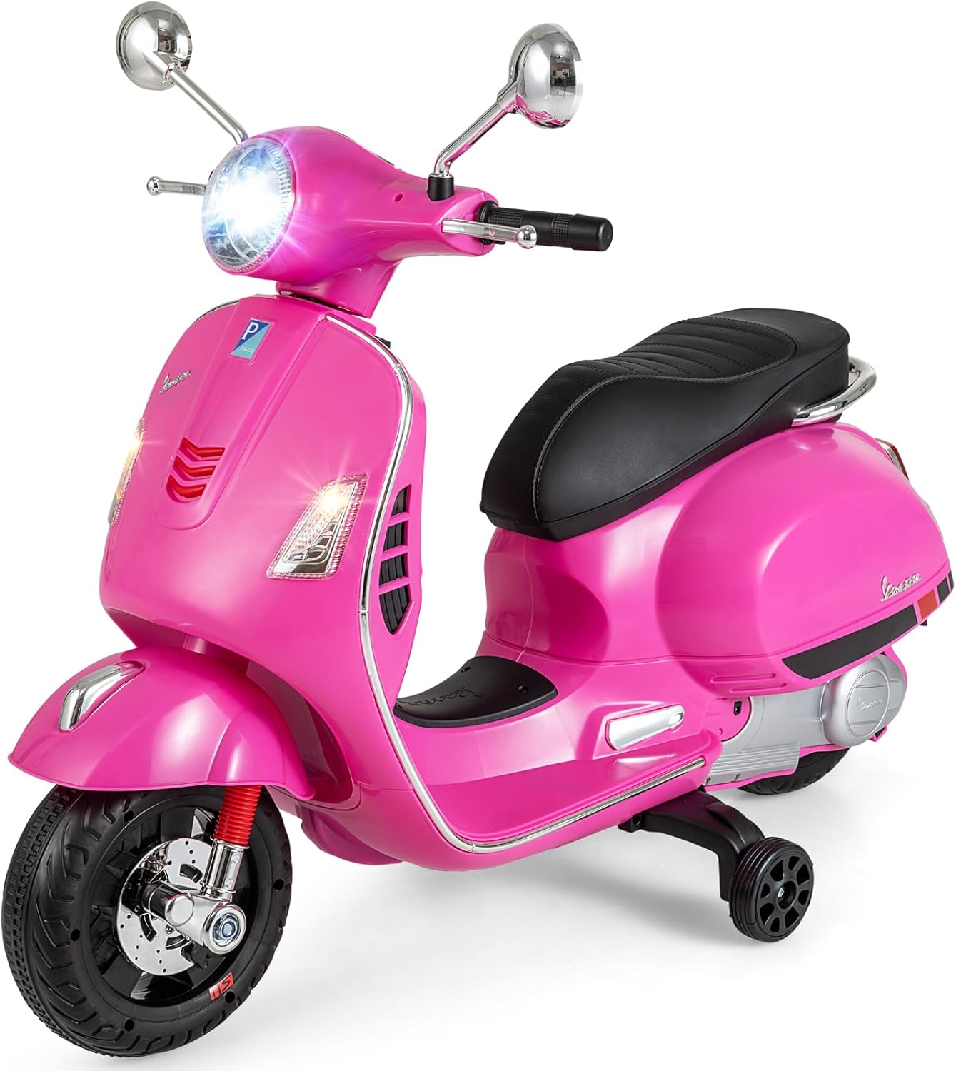 COSTWAY Children's Motorcycle, Electric, Vespa 12 V Motorcycle with LED Headlight and Horn, 2-3 km/h Electric Children's Motorcycle with Stabilisers, Electric Vehicle for Boys and Girls from 3-6 Years (Pink)