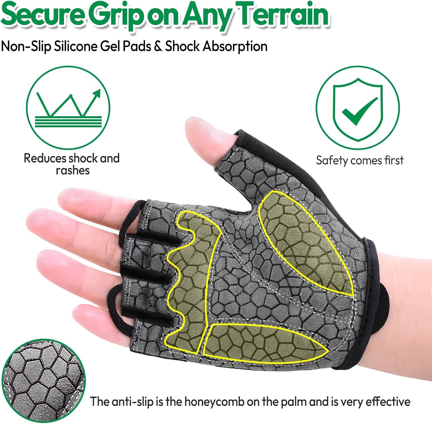 KONVINIT Cycling Gloves Men Women Summer Cycling Gloves Half Finger Cycling Gloves Leisure for Mountain Bike, Road Bike, Downhill, Commuter, Cyclist, Kayak, Scooter, Sailing, Rudder – Bild 3