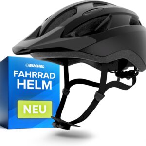 BÜCHEL Bicycle Helmet with In-Mould Technology & Cam Lock – Helmet for Children, Women and Men, with Chin Padding and Washable Fly Net – Bicycle Helmet 52-57 cm & 58-61 cm | Black, White, Grey
