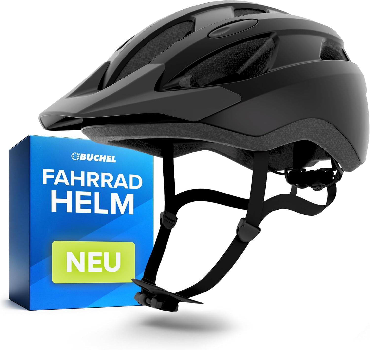 BÜCHEL Bicycle Helmet with In-Mould Technology & Cam Lock - Helmet for Children, Women and Men, with Chin Padding and Washable Fly Net - Bicycle Helmet 52-57 cm & 58-61 cm | Black, White, Grey