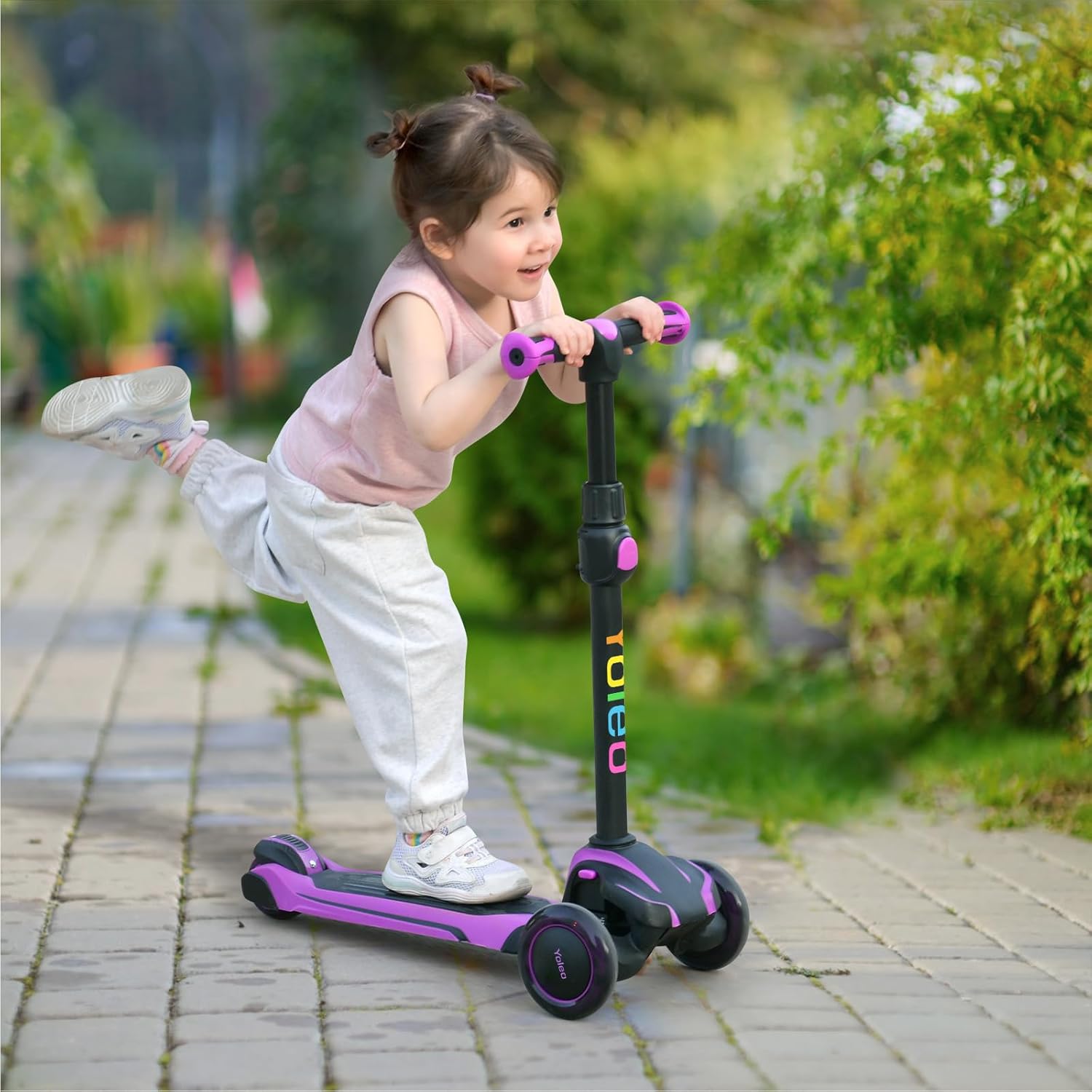 YOLEO Children's Scooter for 3-12 Years, Children's Scooter with 4 Adjustable Heights, LED Luminous Wheels, Children's Scooter, Shock Absorbing Design, Easy to Steer, Balance Training Scooter for – Bild 8