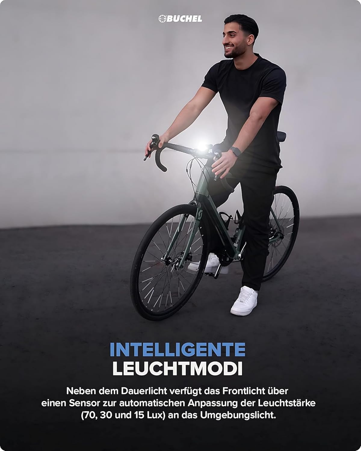 Büchel BLC 720 Fahrradlichter Set I 70/30/15 Lux I StVZO zugelassen mit bis zu 14h Akkulaufzeit I Aufladbares Fahrrad licht LED für vorne + hinten I Rücklicht Fahrrad, fahrradlicht vorne I Micro-USB – Bild 4