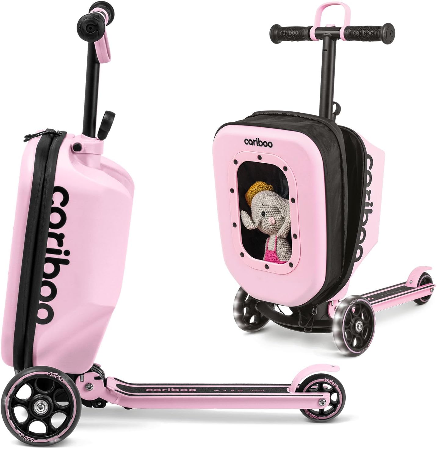 Cariboo iTravel Children's Scooter with Suitcase with 3 Wheels from 2 Years 2-in-1 Tricycle Foldable Height Adjustable up to 50 kg Hand Luggage
