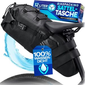Nextcover® Bikepacking Saddle Bag [12 Litres] I Bicycle Bag Saddle I 100% Waterproof Thanks to AquaShield TPU I Saddle Bag for Bicycle, Bikepacking Bags for Gravel Bike, Road Bike, MTB