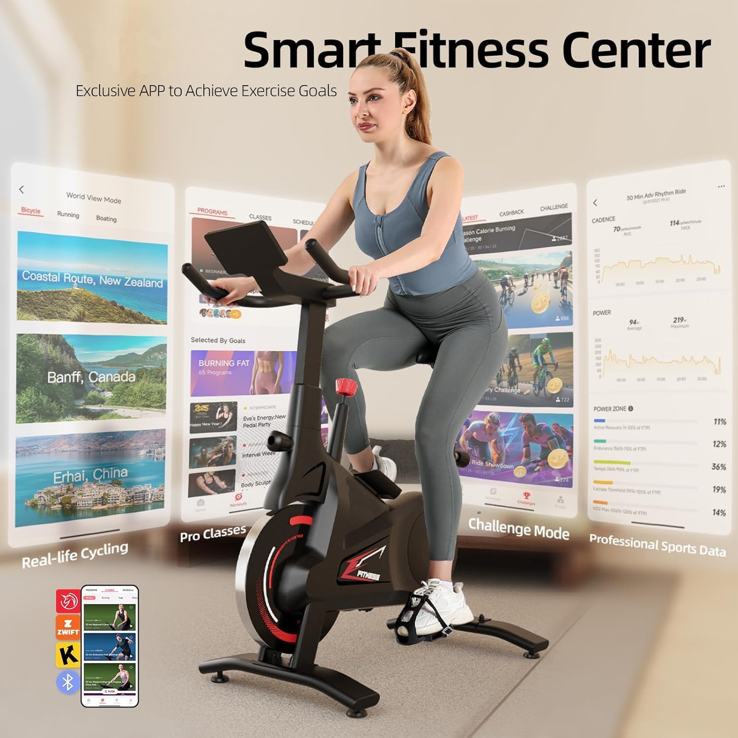 Bluearth Heimtrainer Fahrrad mit Magnetischem Widerstand, Hometrainer Fahrrad mit Smart App, Leise & Bequem Indoor Spinning Bike mit Immersivem Erlebnis und Live-Kursen, Max. 150KG – Bild 2