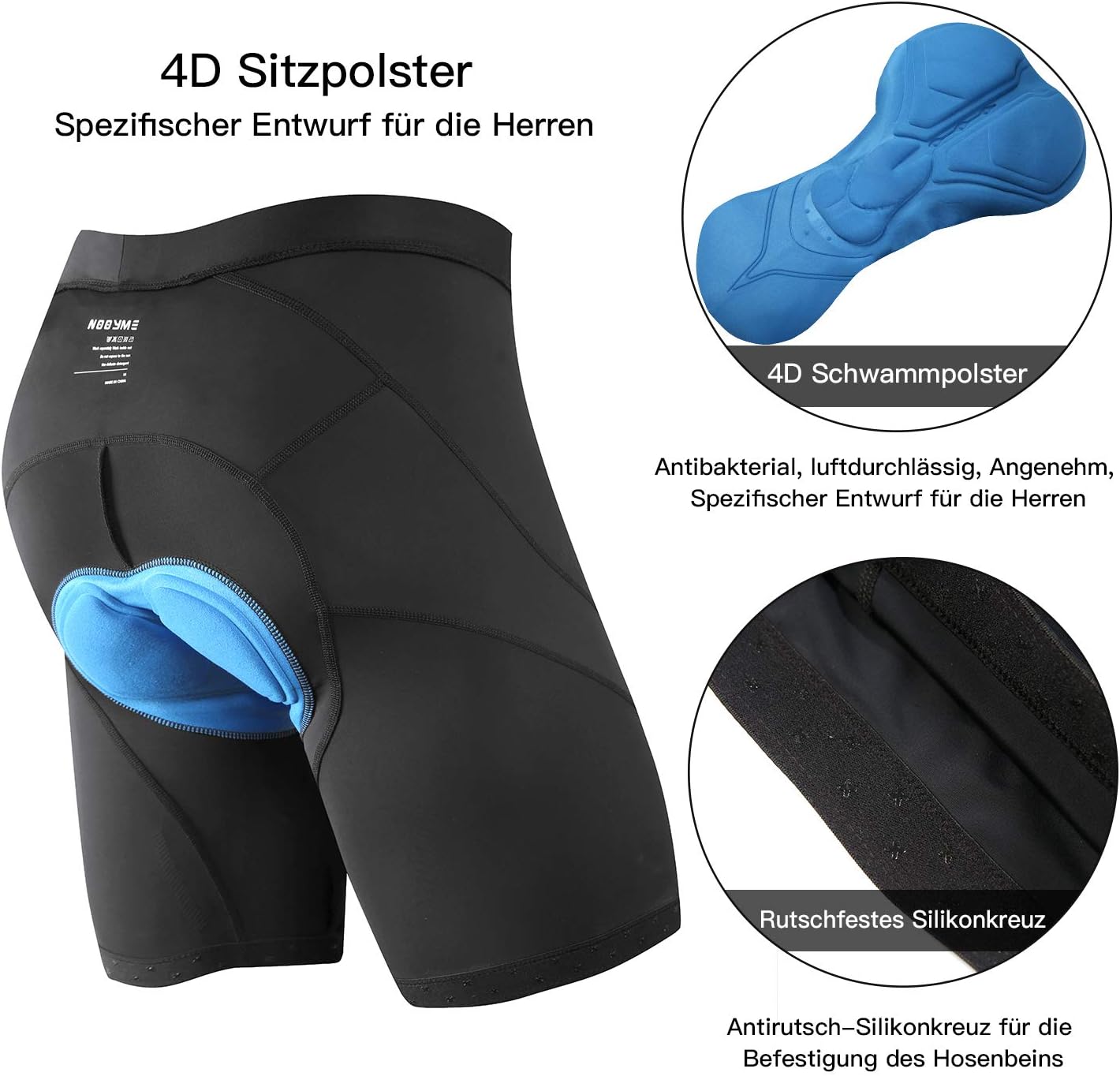 NOOYME Men's Cycling Shorts Men's Padded 4D Cycling Shorts with Seat Padding Elastic Cycling Shorts Cycling Shorts Made of Polyamide and Spandex Breathable Lightweight Cycling Shorts Men – Bild 4