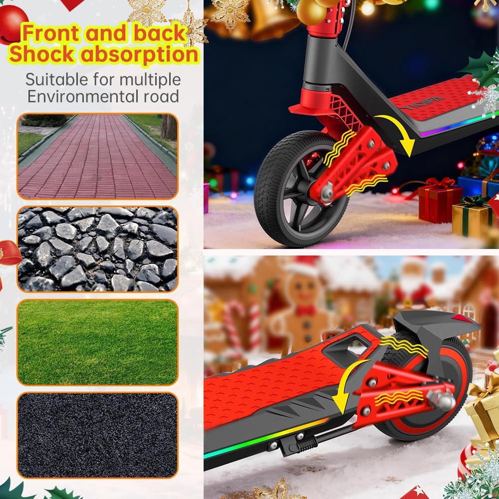 U8 Children's E-Scooter in 16 km/h, 12 km Range, 3 Speed Levels Zero Start, Electronic Brake, Double Suspension, 6.5 Inch Tyres, Foldable & LED Lighting, for Children from 6 Years, Four Colours – Bild 2