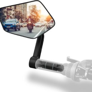 Xcelenze – Bicycle mirror, extra large mirror surface, impact-resistant real glass, for handlebar ebike, rear view mirror, bicycle mirror for e-bike, foldable (left handlebar end)