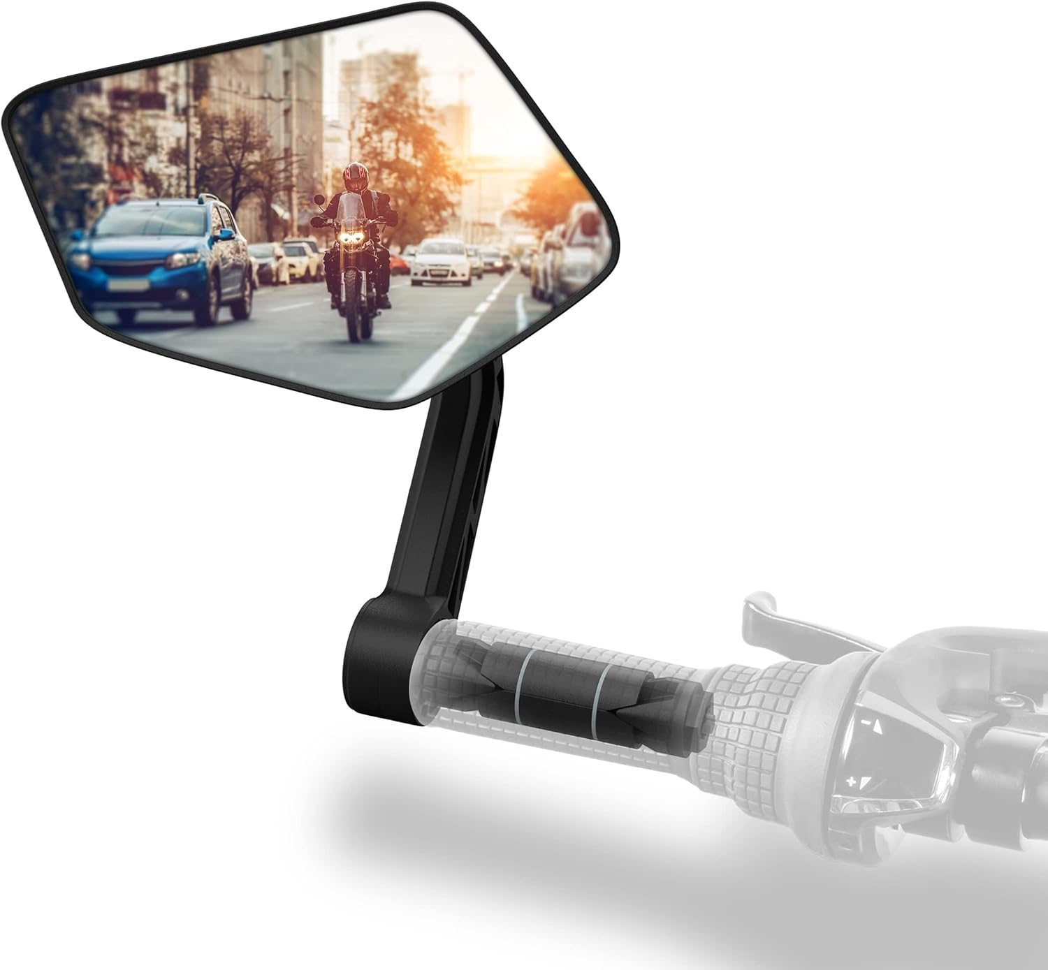 Xcelenze - Bicycle mirror, extra large mirror surface, impact-resistant real glass, for handlebar ebike, rear view mirror, bicycle mirror for e-bike, foldable (left handlebar end)