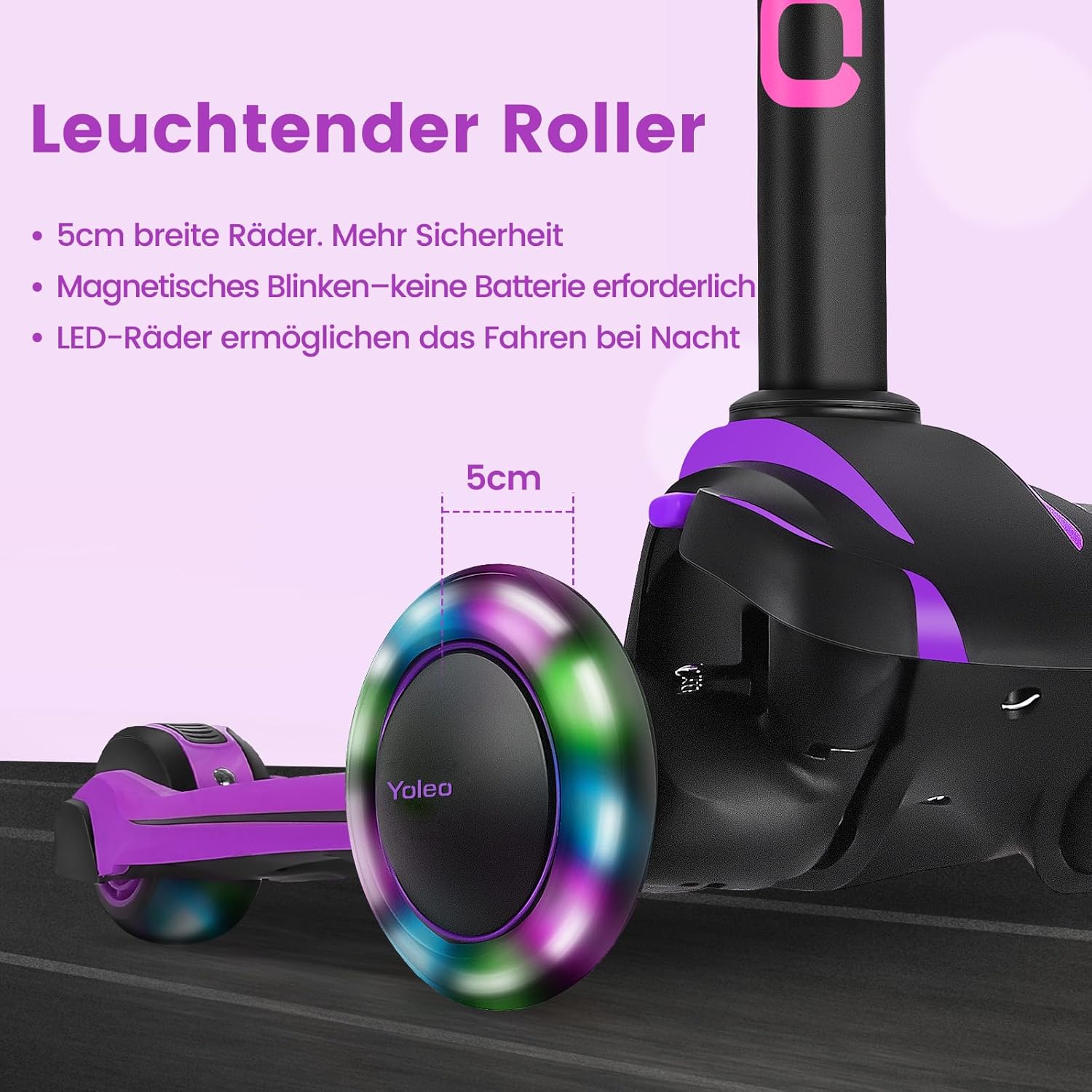 YOLEO Children's Scooter for 3-12 Years, Children's Scooter with 4 Adjustable Heights, LED Luminous Wheels, Children's Scooter, Shock Absorbing Design, Easy to Steer, Balance Training Scooter for – Bild 3