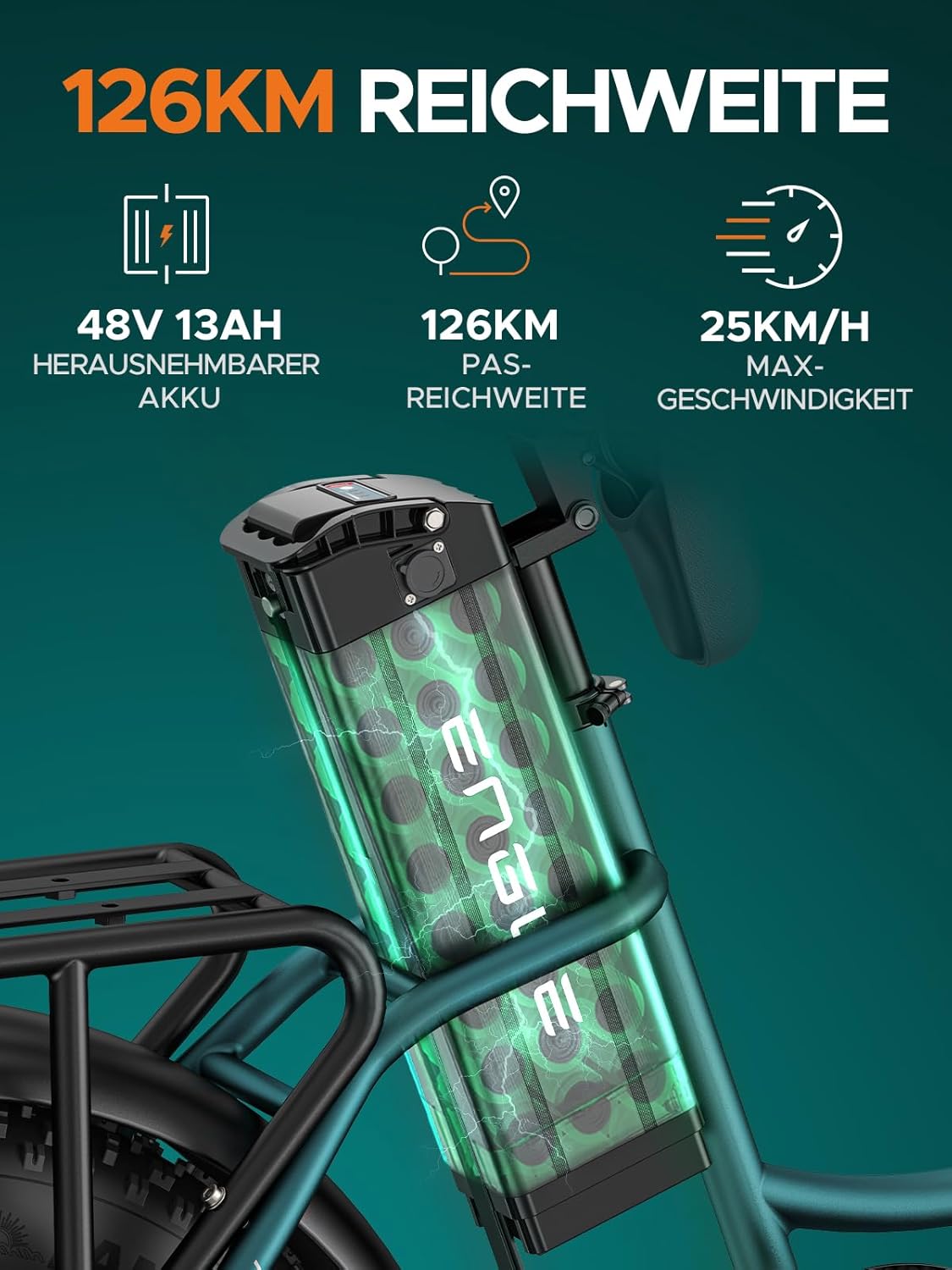 ENGWE L20 Boost Electric Bicycle for Adults, Removable Battery with 48 V 13 Ah, Range up to 126 Km, 20 x 4.0 Fat Tyres, 7 Gears Ebike – Bild 3