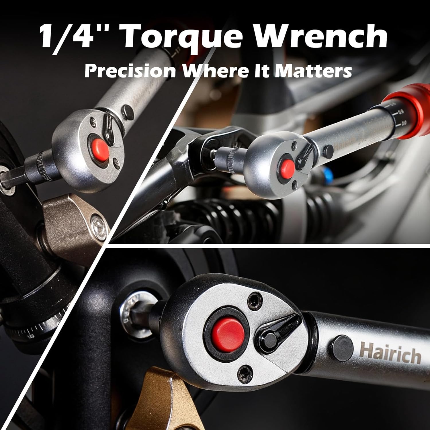 Hairich Torque Wrench Bicycle 1/4 Inch 1-25 Nm, ±3% Accuracy, 72-Tooth Ratchet, 33-Piece Torque Wrench Set with Extension, 1/4"-3/8" Adapter & Universal Joint, for Bicycle & Motorcycle – Bild 6