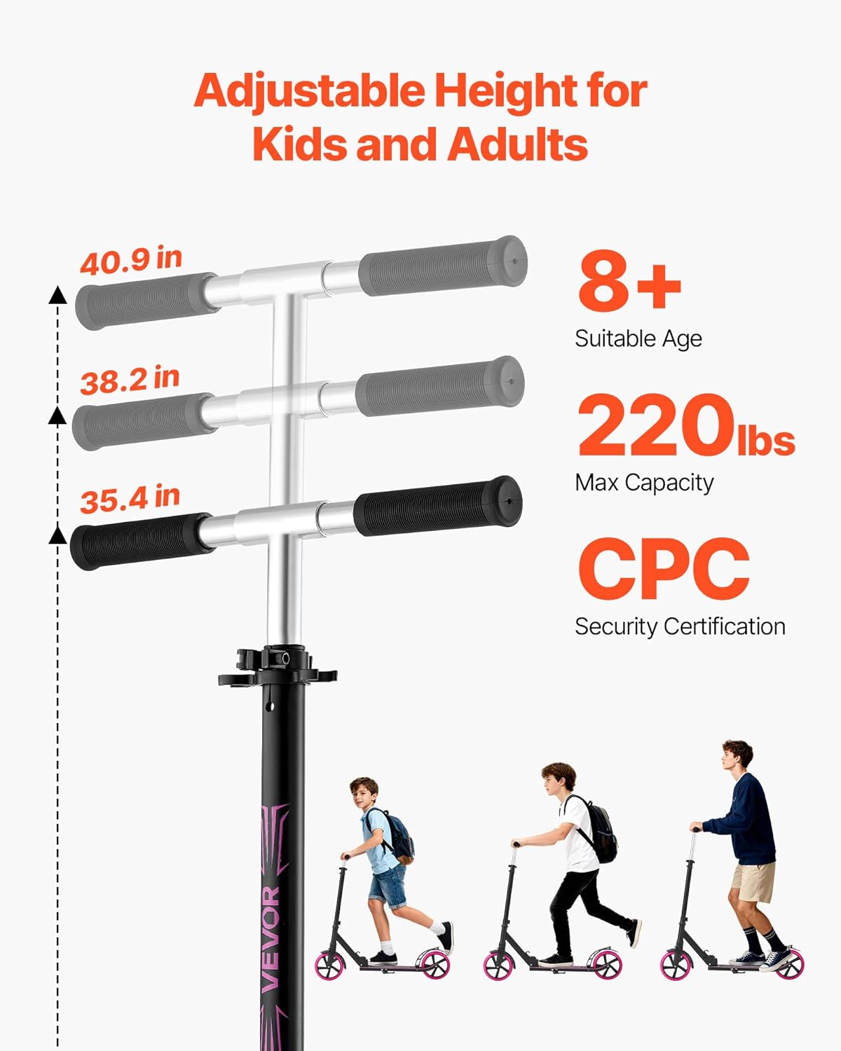 VEVOR Scooter (2 Räder) für Kinder ab 8 Jahren, Cityroller Kinderroller Straßenroller mit höhenverstellbarem Lenker & rutschfestem Deck & faltbarem Rahmen, Tretroller bis zu 100 kg, blau – Bild 2