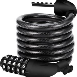 Rehkittz Bicycle Lock, 120 cm/12 mm Cable Lock Very High Security Level with 5-Digit Numeric Code Combination Lock Bicycle Mount Bicycle Lock Number Lock for Bicycle Tricycle Scooter Bike, black