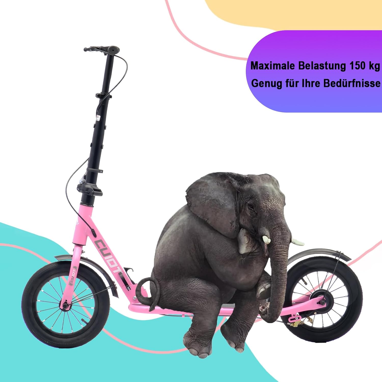 Adult Folding Scooter with Hand and Pedal Brake, 290 mm Wheels PU Big Wheel for Teenagers and Adults up to 150 kg, Height-Adjustable and Foldable City Scooter – Bild 6