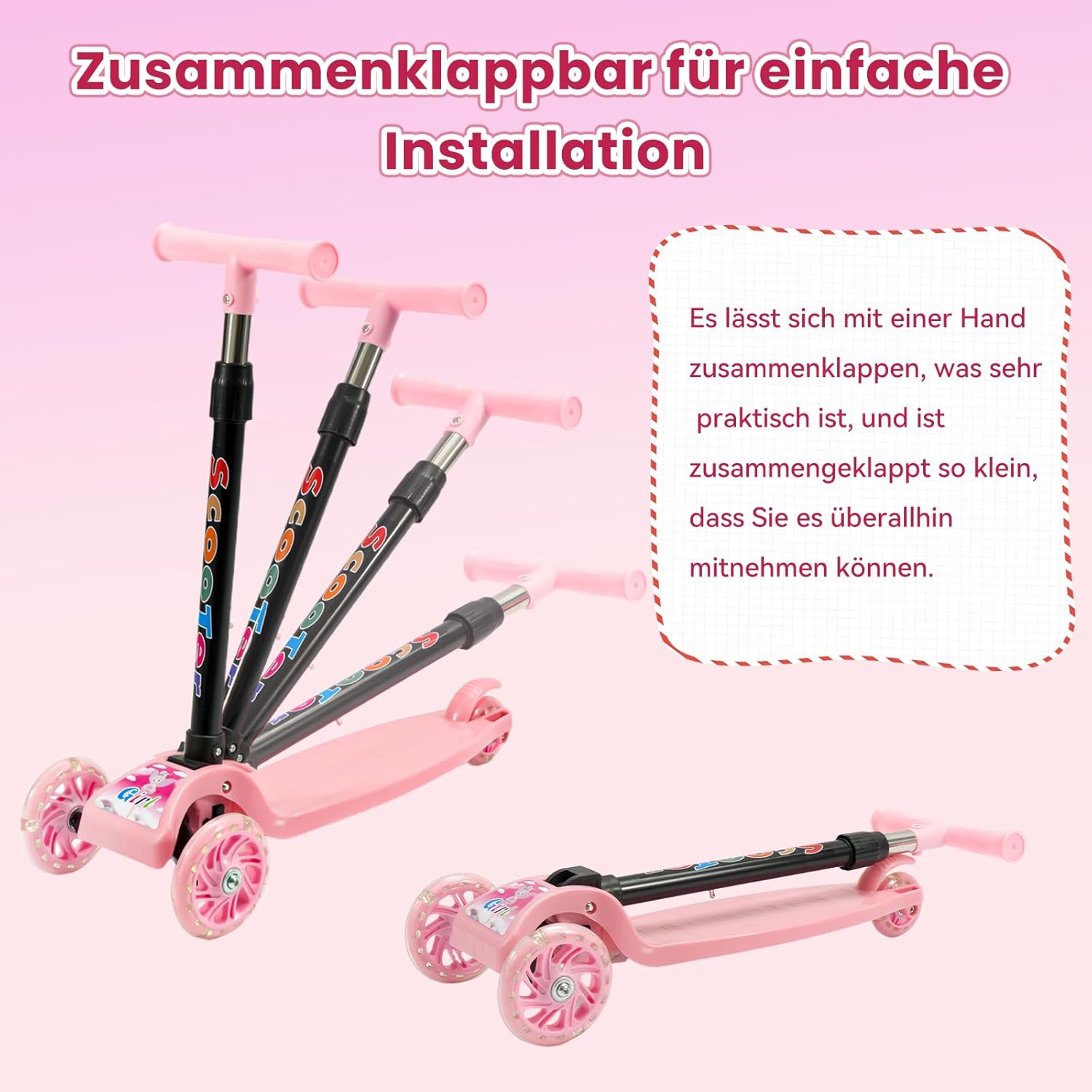 Youyijia Foldable Scooter for Kids, 3 Wheel Scooter with Luminous Wheels, Height Adjustable Handlebar, Luminous Scooter for Boys and Girls – Bild 7