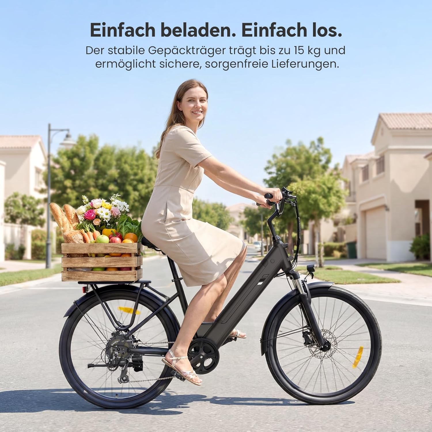 Touroll J2 ST Pro 26'' E-Bike Herren Damen, 250W City Elektrofahrrad mit Hydraulischen Scheibenbremsen, 561.6Wh Herausnehmbarer Akku bis 100km, 26 Zoll Low-Step Ebike mit Federgabel & 7 Gänge – Bild 10