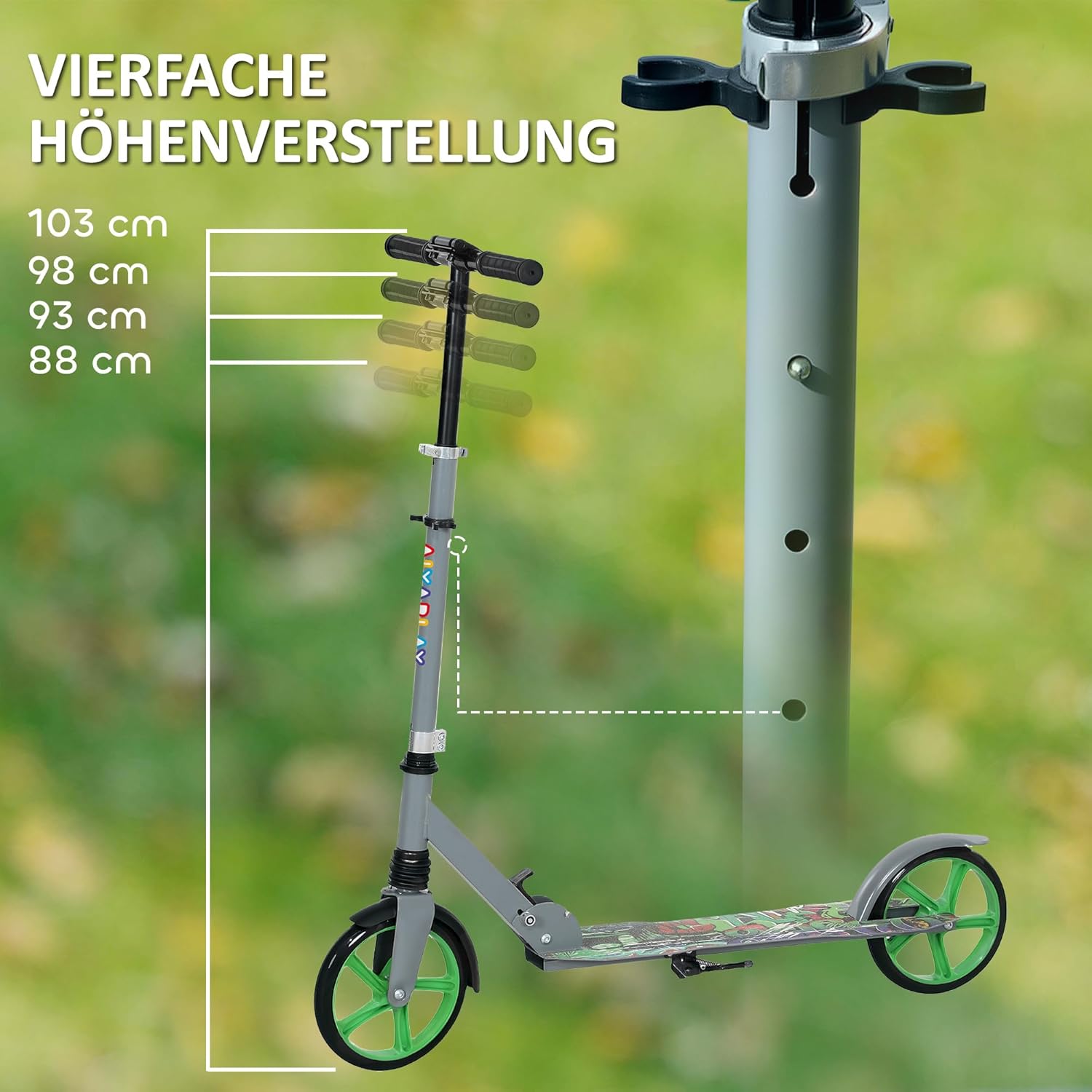 AIYAPLAY Children's Foldable Scooter with Adjustable Handlebar Height, 2 Large Wheels, Rear Mudguard Brake, Scooter for Children from 6-12 Years – Bild 3