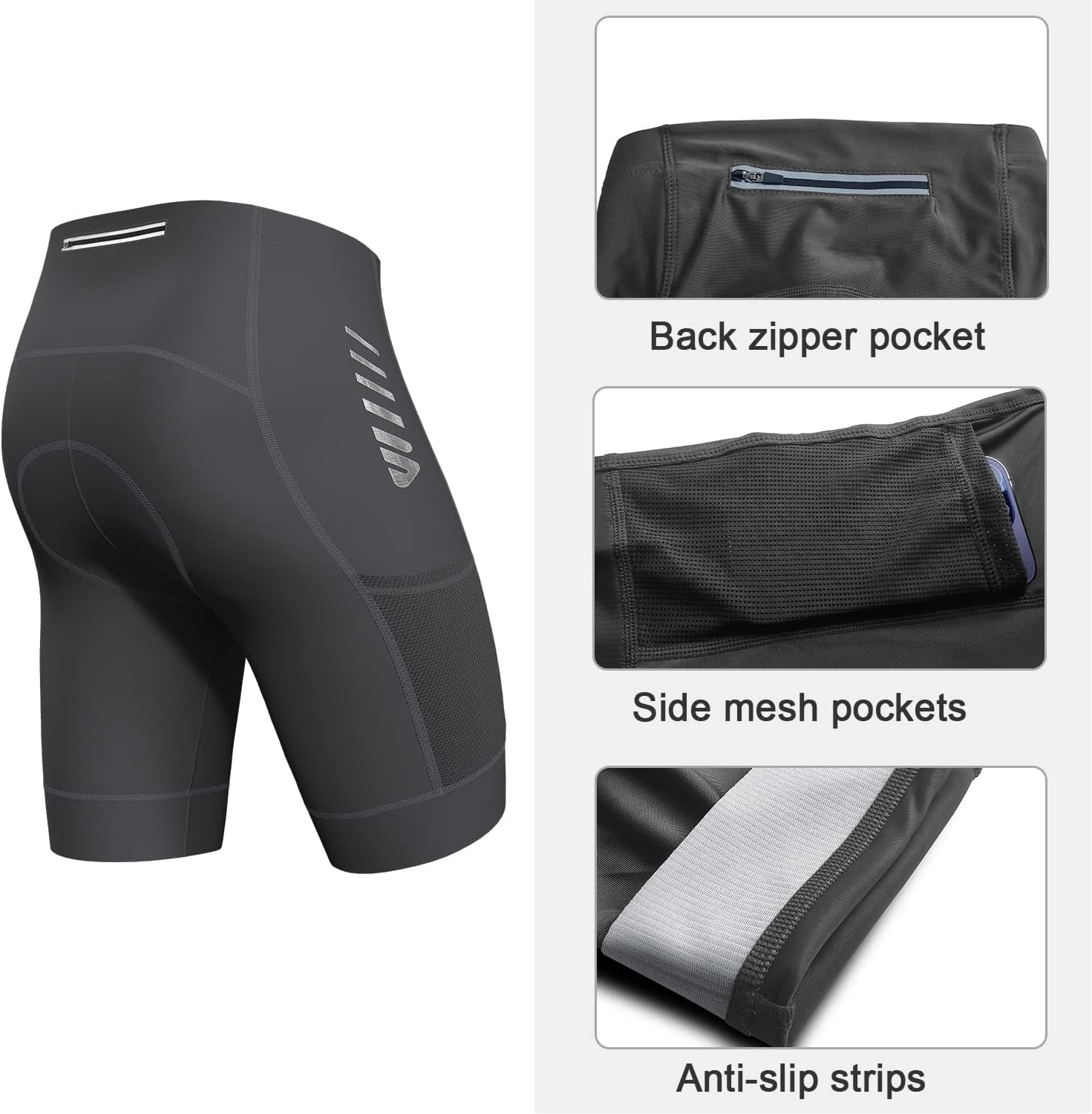 Lo.gas Men's Cycling Shorts Padded 4D Cycling Shorts Short Padded Quick-Drying Elastic with Reflective Stripes – Bild 3