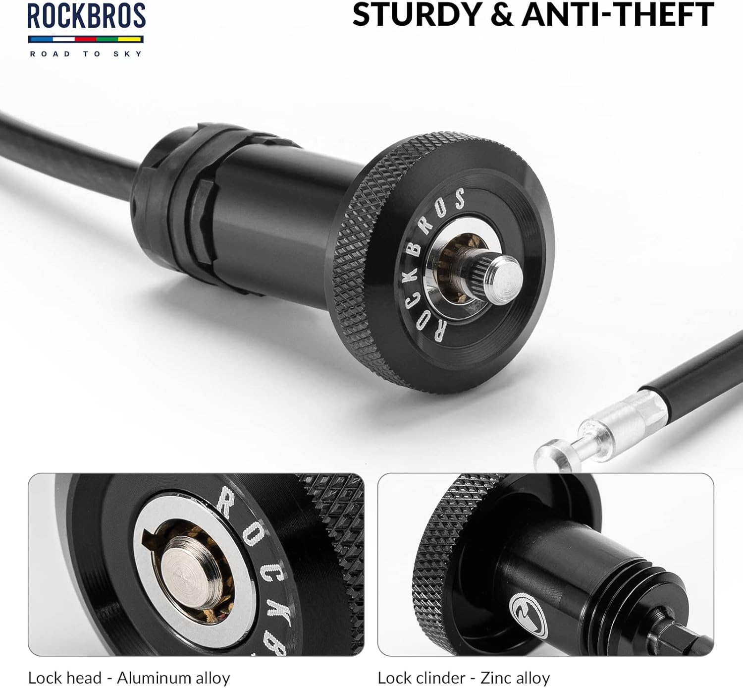 ROCKBROS Road to Sky Bicycle Cable Lock Mini Bicycle Lock as Handlebar Plug End Plug Multifunctional Hidden 65 cm for City Bike Road Bike MTB – Bild 3