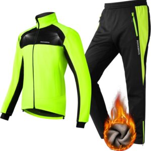 ROCKBROS Bicycle Jacket + Trousers Set, Winter Thermal Cycling Clothing, High Visibility & Windproof Softshell Jacket and Cycling Shorts for Outdoor Activities such as Cycling, Climbing, Hiking