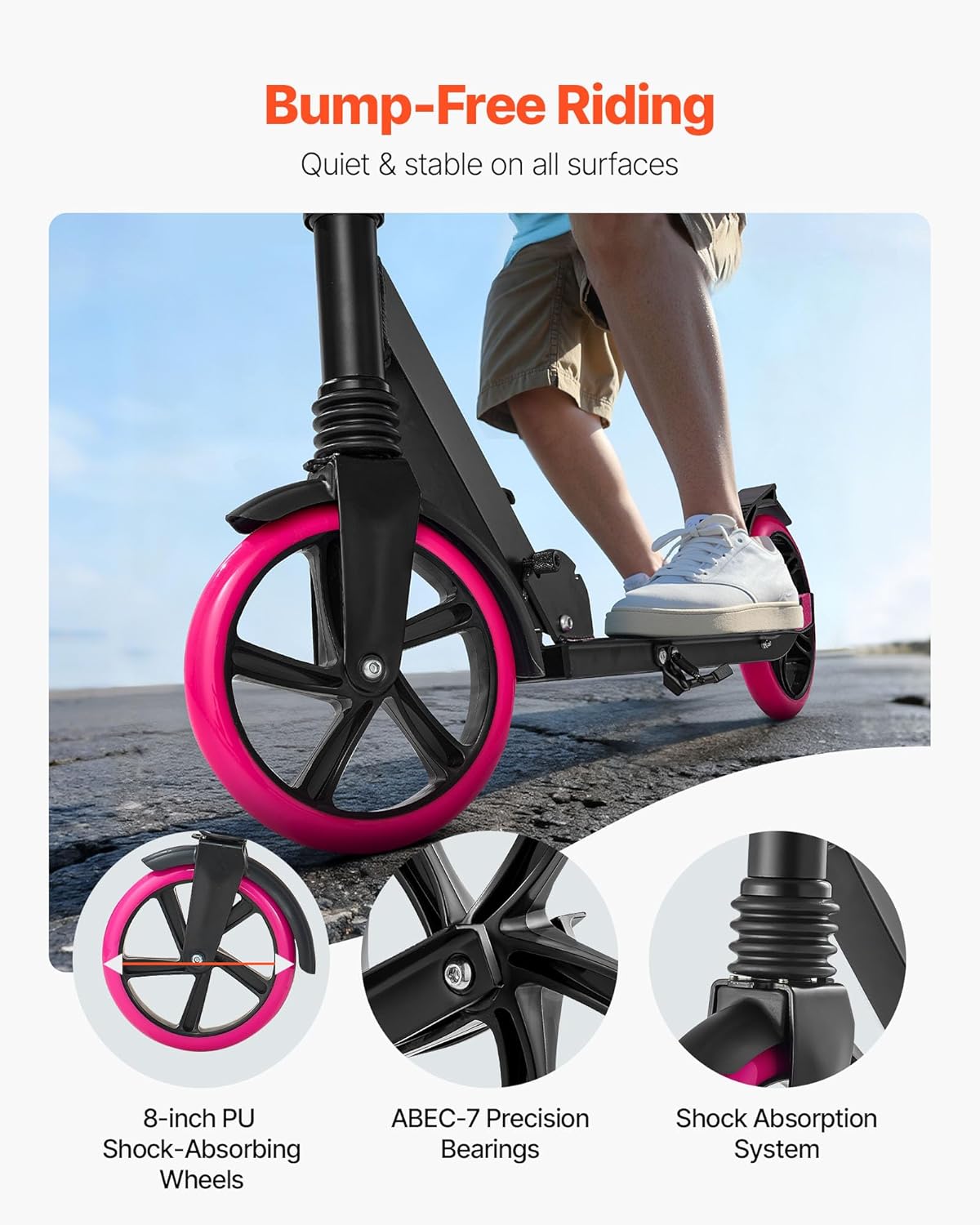 VEVOR Scooter (2 Räder) für Kinder ab 8 Jahren, Cityroller Kinderroller Straßenroller mit höhenverstellbarem Lenker & rutschfestem Deck & faltbarem Rahmen, Tretroller bis zu 100 kg, blau – Bild 3