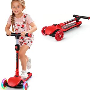 Children’s Scooter, 3 Wheels, Children’s Scooter with Luminous Wheels, Children’s Scooter, Height-Adjustable with Non-Slip Running Board and Rear Wheel Brake, Foldable Scooter Children for Boys and Girls from 3-12 Years