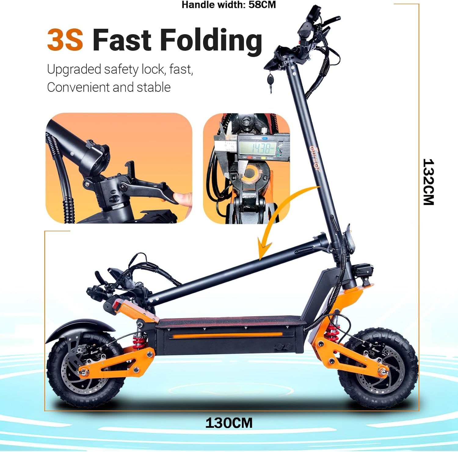 HWWH E-Scooter Offroad Electric Scooter Fast E Scooter NFC Keyless Start 11 Inch All-Time Tyres Double Motor C-Type Suspension 60 V 40 Ah Lithium-Ion Battery Maximum Autonomy 100 km – Bild 5