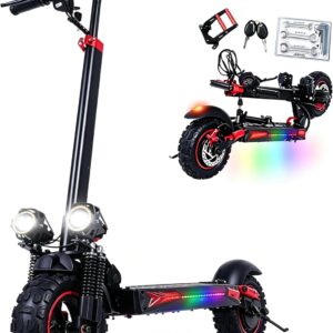 E-scooter with road legal for adults and teenagers, all-terrain, 55 km range, full suspension, 11 inch off-road tyres, height adjustable, foldable, long range – IPX5