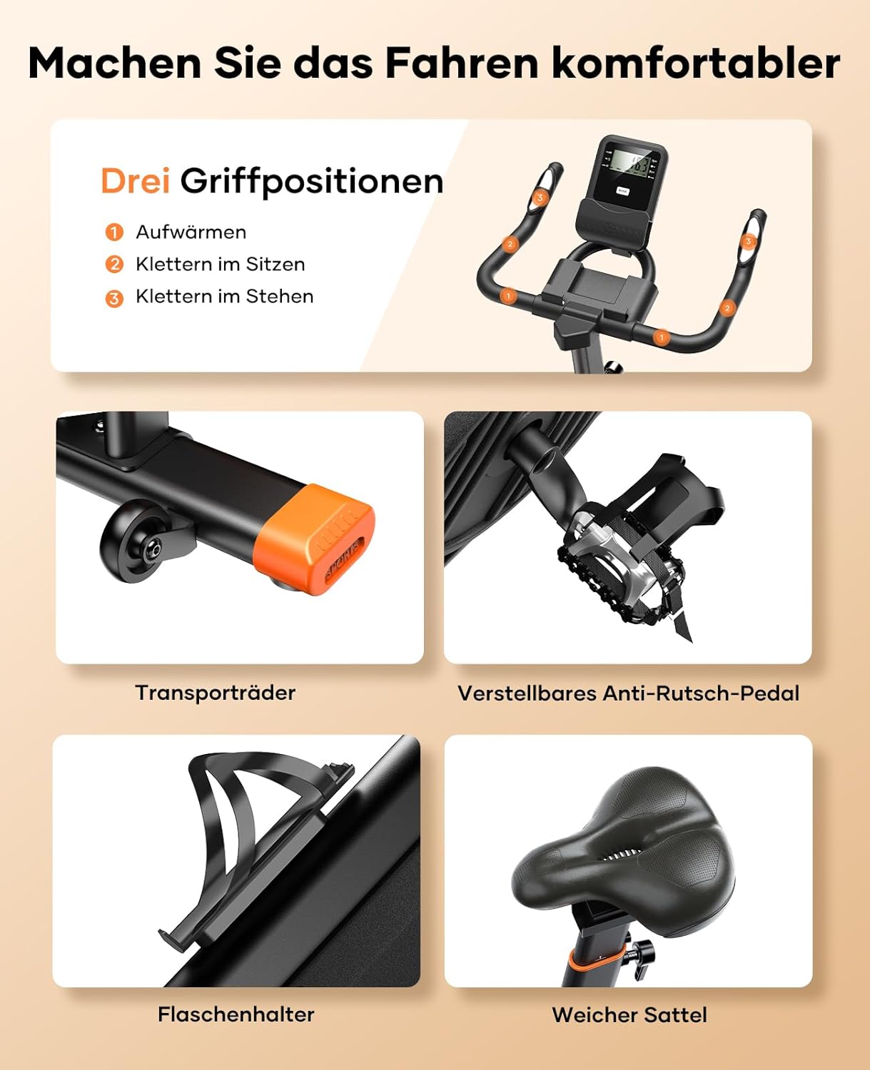 2026 Toputure Heimtrainer Fahrrad mit APP, 0-100% Magnetwiderstand Ergometer, 15KG Schwungrad, Bis 160KG, Hometrainer Indoor Bike mit LCD, Tablet-Halter, Getränkehalter, Ultraleise – Bild 8