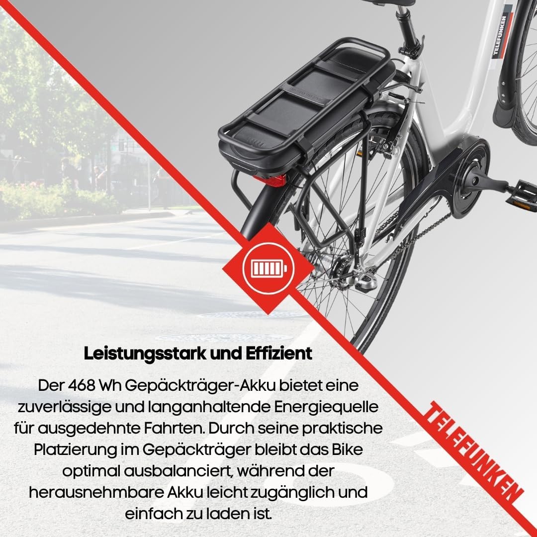 TELEFUNKEN E-Bike 28 Zoll Fahrrad für Damen & Herren | Pedelec Citybike mit 3-Gang Nabenschaltung | Rücktritt | Elektrofahrrad 250 W Frontmotor | 468 Wh Li-Ion Akku | EBike Multitalent RC835 – Bild 6
