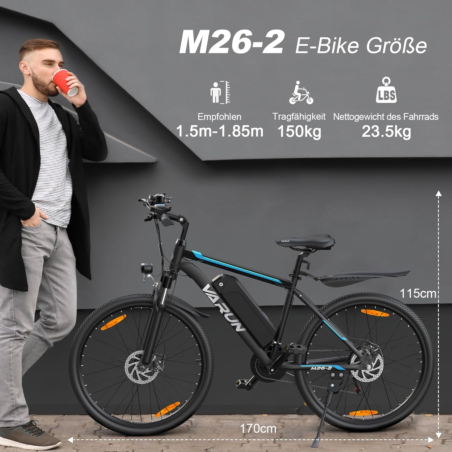 VARUN E Bike, 26 Inches/24 Inch E-Bike Men Women with 48 V/36 V Battery, 250 W Motor, Ebike Mountain Bike with 21/1 Gear, 4 Modes, Aluminium Frame, Electric Bicycle for Adults / Teenagers, Range Max – Bild 7