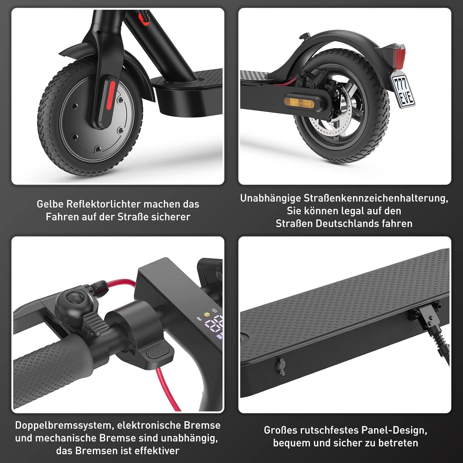 iScooter E Scooter with Road Legal, ABE Electric Scooter Load up to 120 kg, 30 km Range, LED, 20 km/h, 350 W Motor, 8.5 Inch Honeycomb Tyres, Dual Brake System E Scooter for Adults – Bild 8