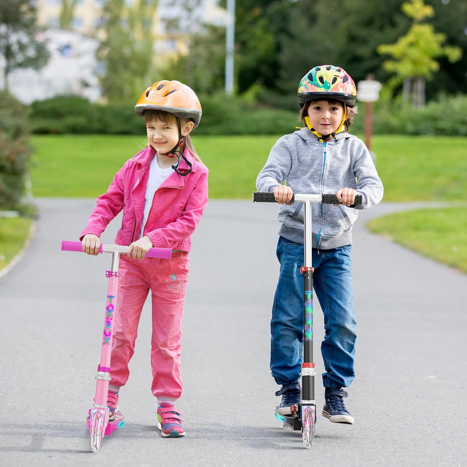 TONBUX Children's Scooter with Cool Illuminated Poles, Wheels and Deck, 3 Levels Height Adjustable Children's Scooter, Foldable Lightweight Scooter Children from 5 to 12 Years – Bild 9