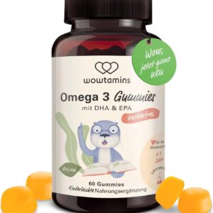 wowtamins Omega 3 for Children – Vegan & High Dose Gummies (Pack of 60) with EPA and DHA from Algae Oil – Dietary Supplement Easy and Delicious (Mango Flavour) wowtamins