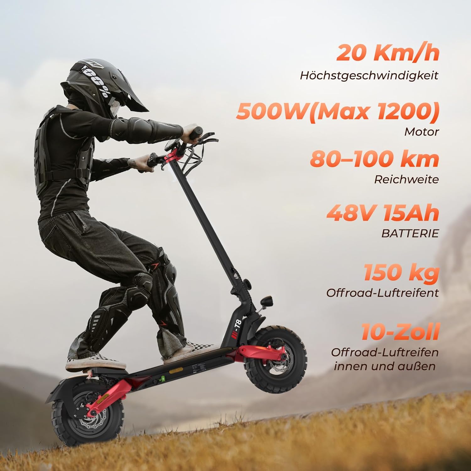 E Scooter mit Straßenzulassung, 80-100 KM Reichweite, 48V 15Ah, 10 Zoll Offroad Luftreifen, ABE Elektroroller mit Doppelter Stoßdämpfung, Faltbarer E Roller Offroad Belastung bis 150 KG, LED, App – Bild 2