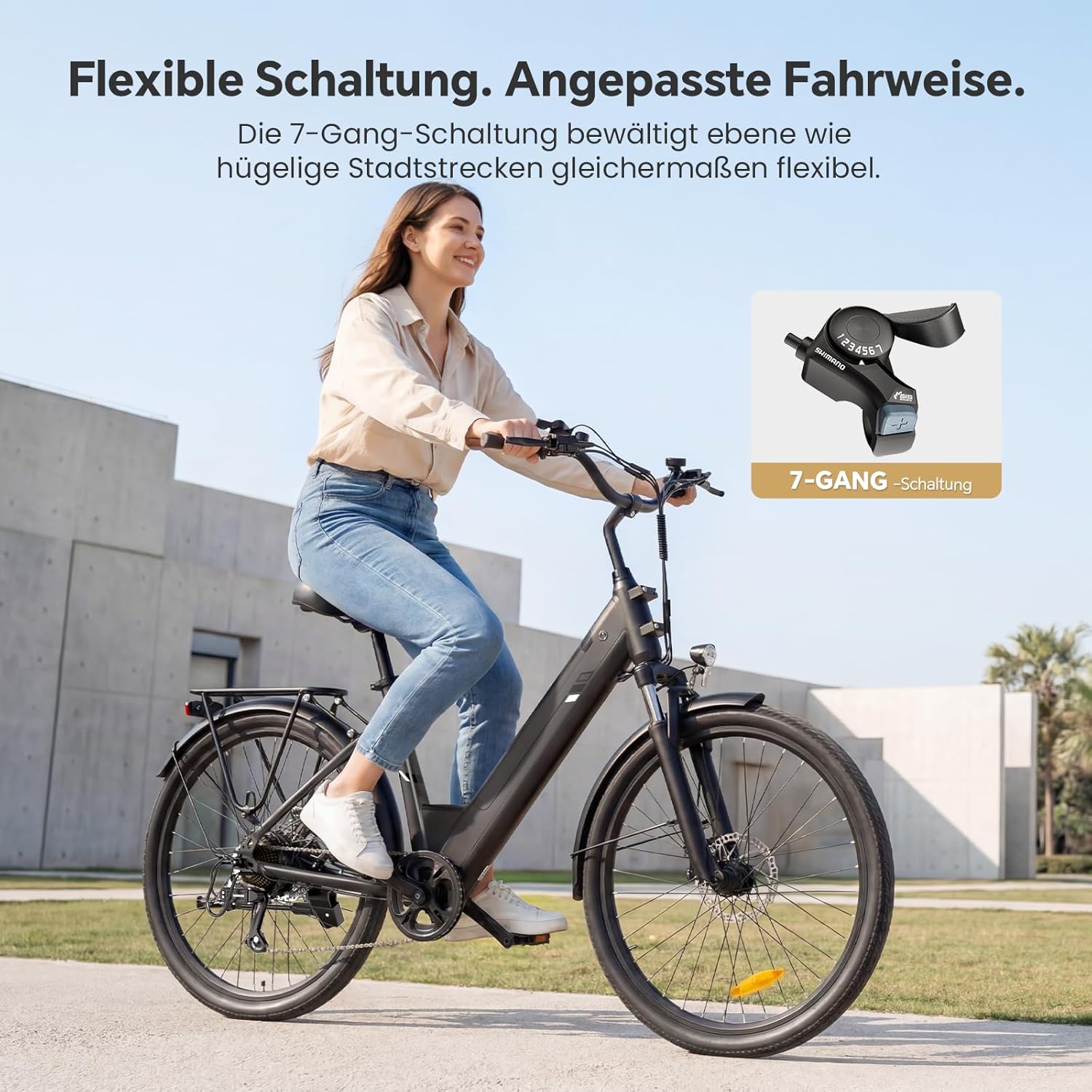 Touroll J2 ST Pro 26'' E-Bike Herren Damen, 250W City Elektrofahrrad mit Hydraulischen Scheibenbremsen, 561.6Wh Herausnehmbarer Akku bis 100km, 26 Zoll Low-Step Ebike mit Federgabel & 7 Gänge – Bild 4
