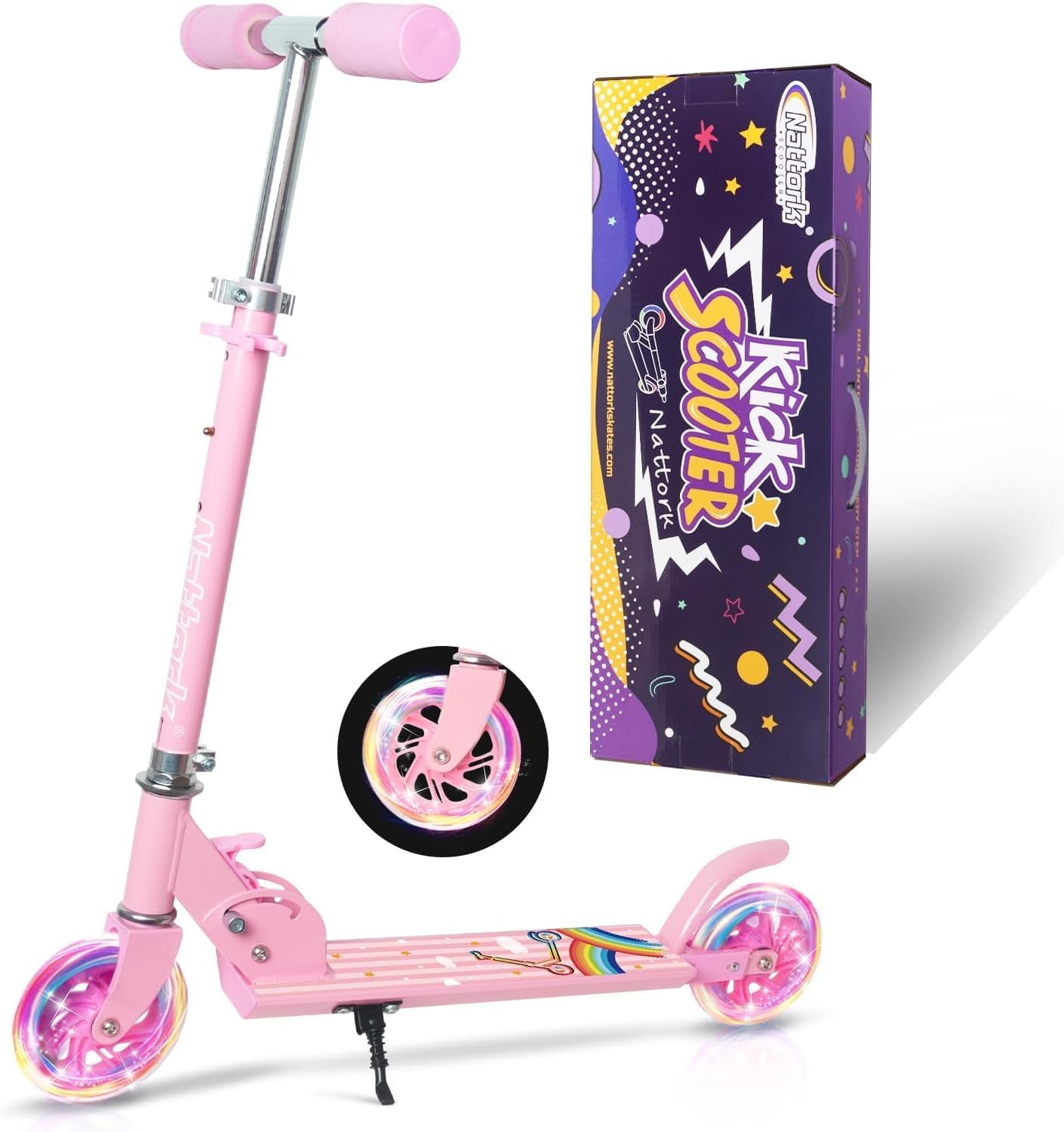 Nattork Children's Scooter for Boys & Girls, Portable, Lightweight Folding Design with Brake System, Height-Adjustable Handlebar and up to 50 kg Load Capacity