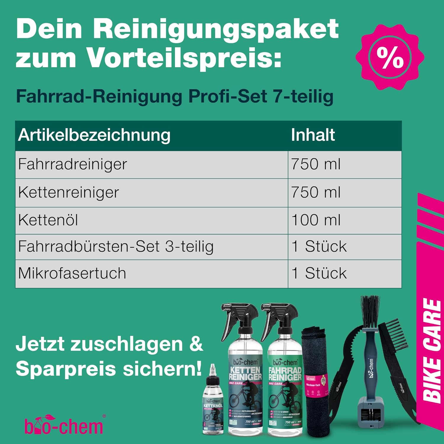 bio-chem Bicycle Cleaning Set Professional 7-Piece - Bicycle Cleaner, Chain Cleaner Bicycle Chain & Chain Oil Bicycle - Premium Bicycle Care Set & Bicycle Cleaner Set for E-Bike, Road Bike & MTB – Bild 6