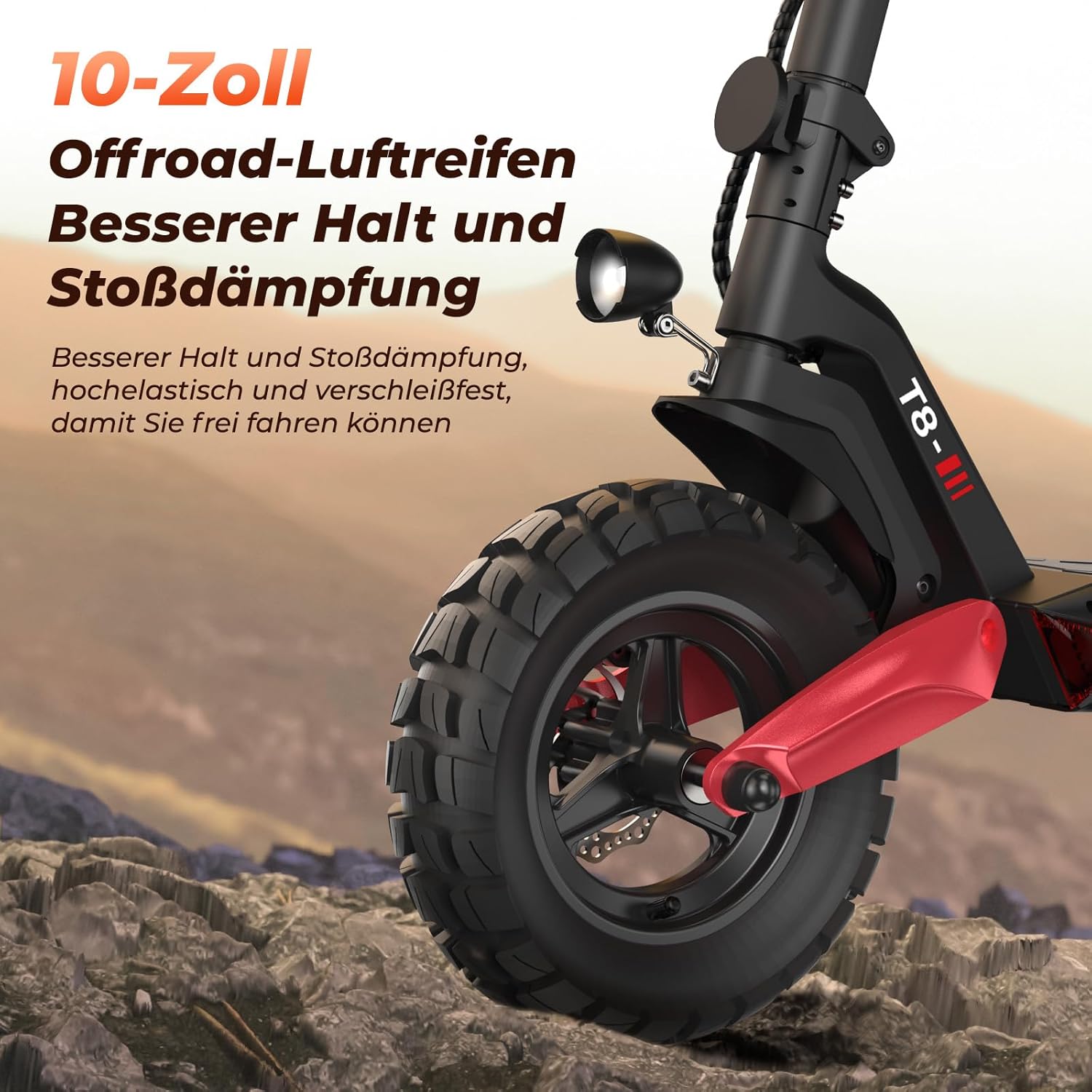 E Scooter mit Straßenzulassung, 80-100 KM Reichweite, 48V 15Ah, 10 Zoll Offroad Luftreifen, ABE Elektroroller mit Doppelter Stoßdämpfung, Faltbarer E Roller Offroad Belastung bis 150 KG, LED, App – Bild 4