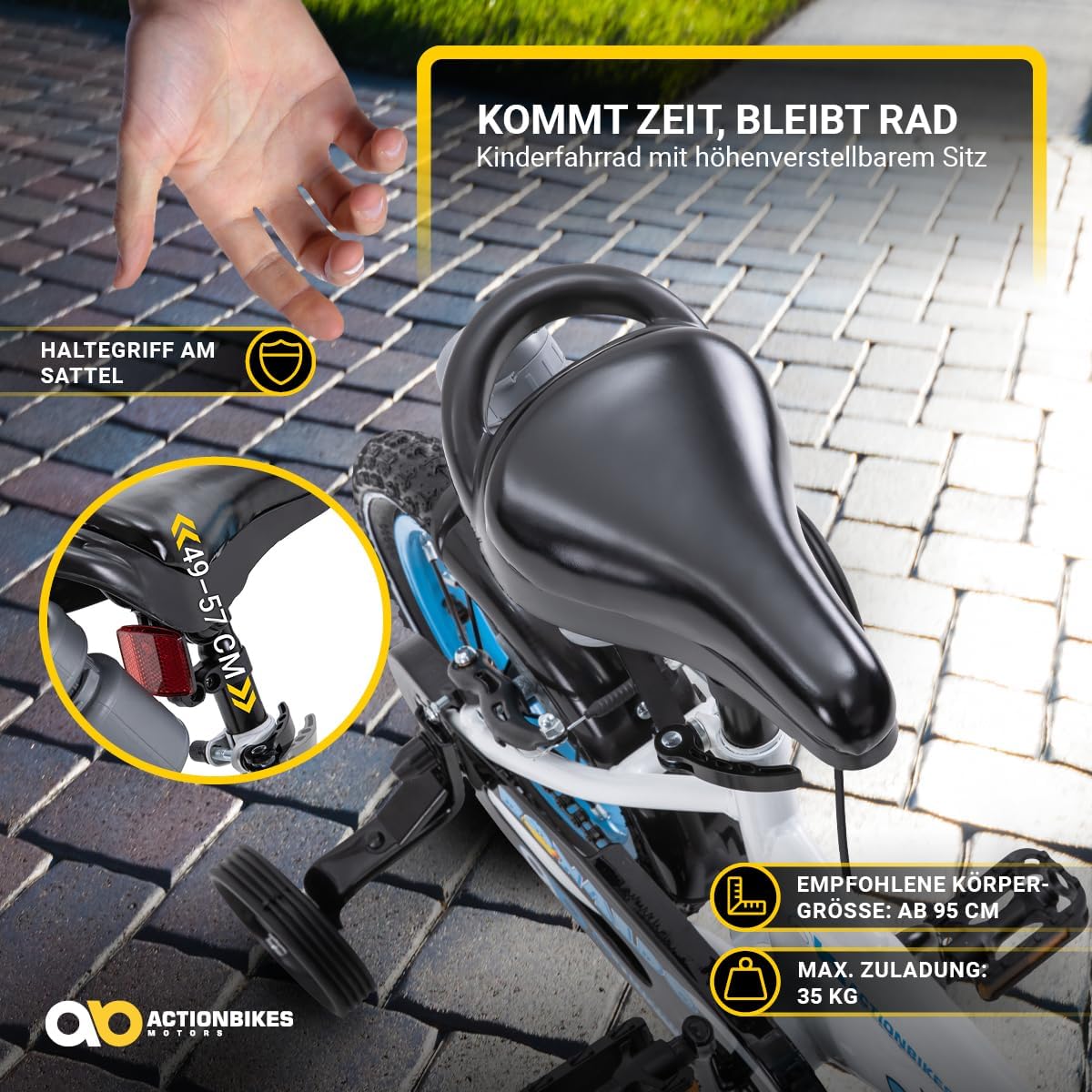 Actionbikes Kinderfahrrad | 12 16 20 Zoll - V-Brake Bremsen - Fahrrad für Kinder von 2-9 Jahren - Schutzblech v. / h - Kinder Fahrrad für Mädchen & Jungen - Fahrräder - Bicycle - Kinderrad - Bike – Bild 6