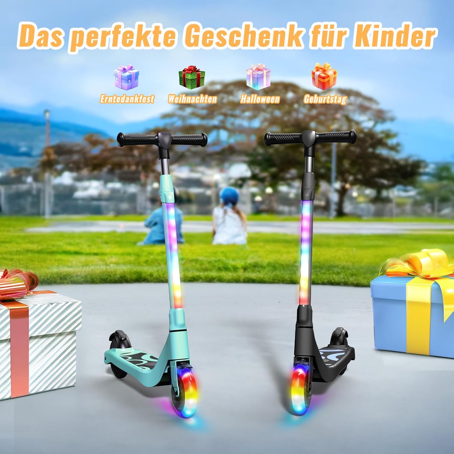 TST E Scooter Children for 6-10 Years, 5.3 Inch E Scooter Children with Flashing LED Lights & 3 Adjustable Heights, Children's Scooter 45 W Motor Max 10 km/h, Maximum Load 70 kg Children's E Scooter – Bild 6