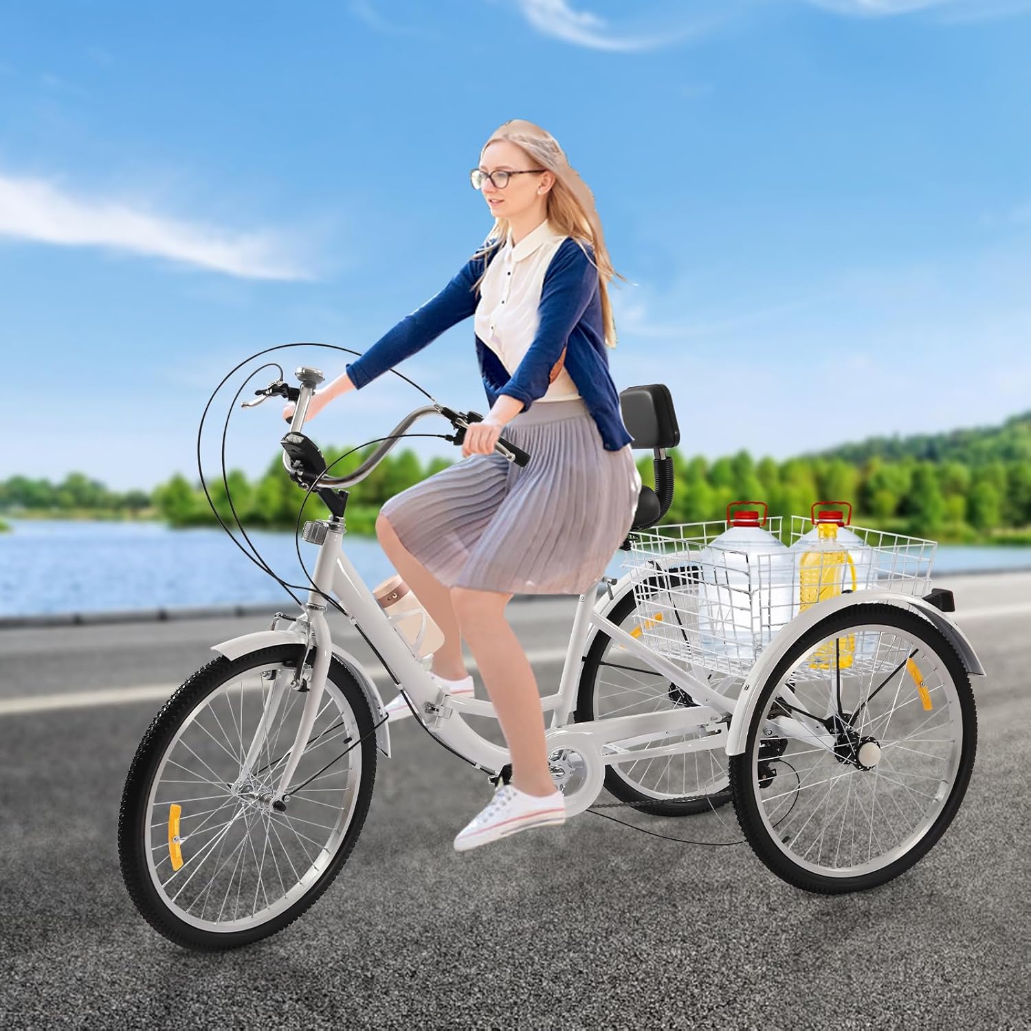 24 Inch Tricycle for Adults, Foldable Carbon Steel 3-Wheel Bicycle, 7-Speed Adult Bicycle with Drink Holder and LED Lights, Adjustable Seat, Suitable for Adults Use – Bild 8