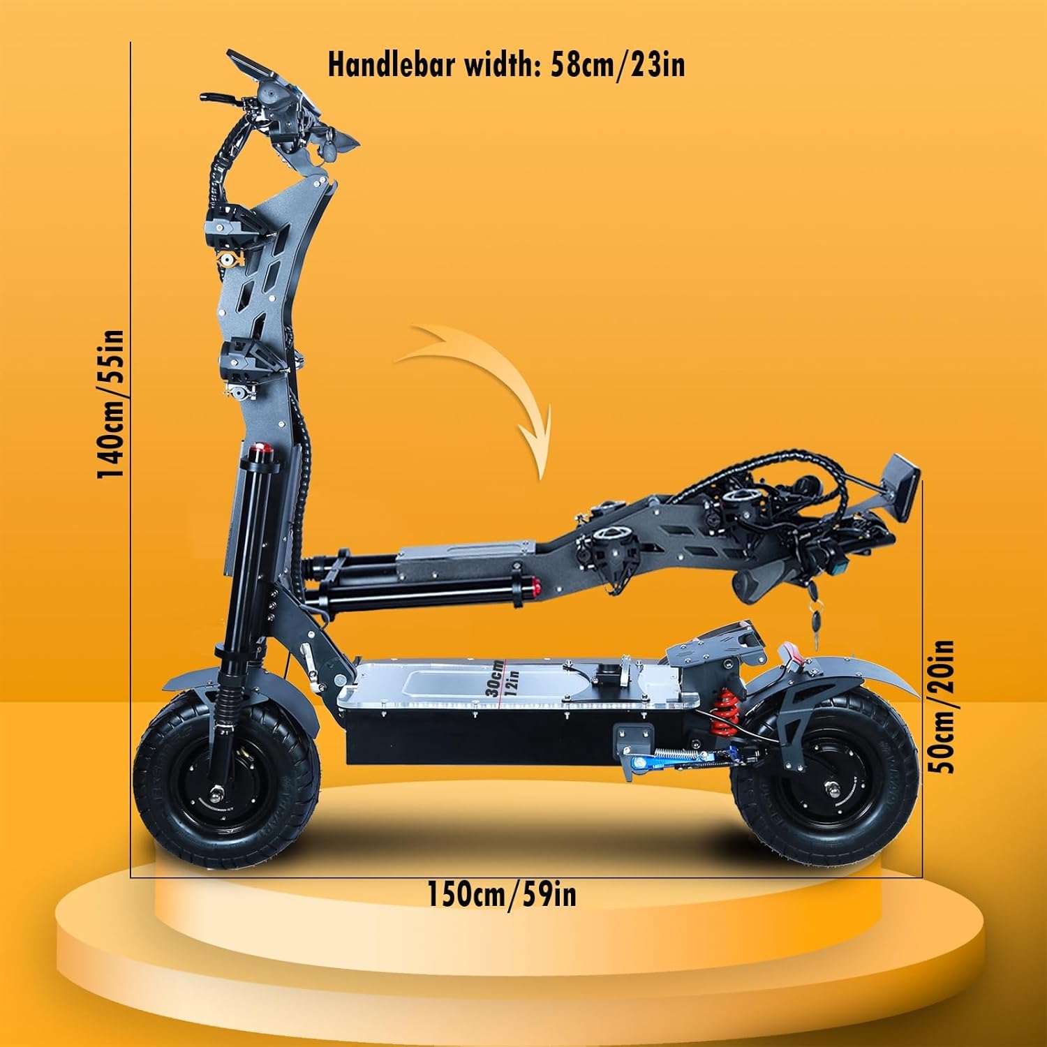 HWWH P3 E Scooter E Scooter Electric Scooter Fast Adult Foldable 13 Inch NFC Start 3-Speed Gear Double Motor Double Hydraulic Suspension 60 V 50 Ah Li-ion Battery – Bild 5