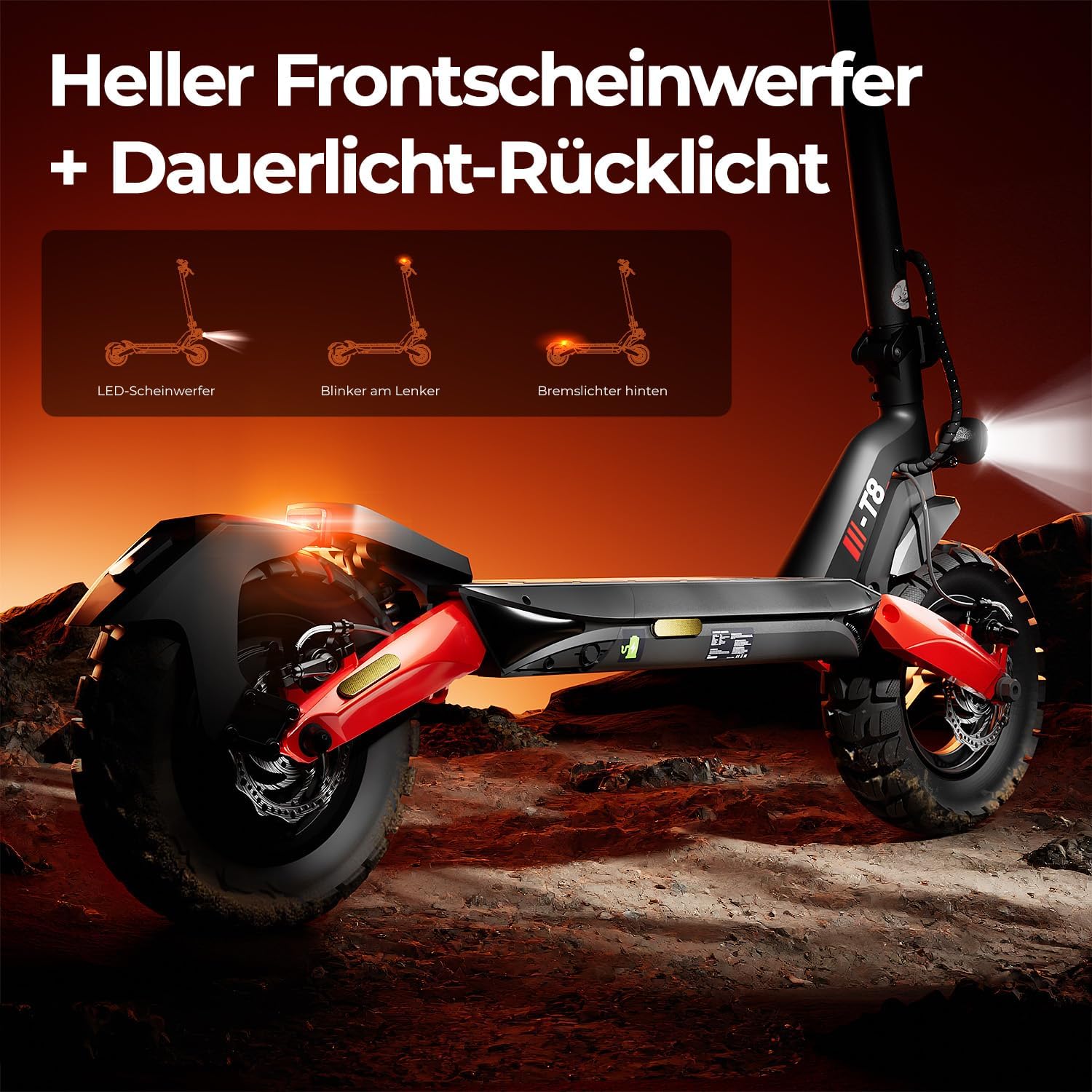 E Scooter with Road Legal, 80-100 km Range, 48 V 15 Ah, 10 Inch Offroad Pneumatic Tyres, ABE Electric Scooter with Double Shock Absorption, Foldable E Scooter, Off-Road Load – Bild 6