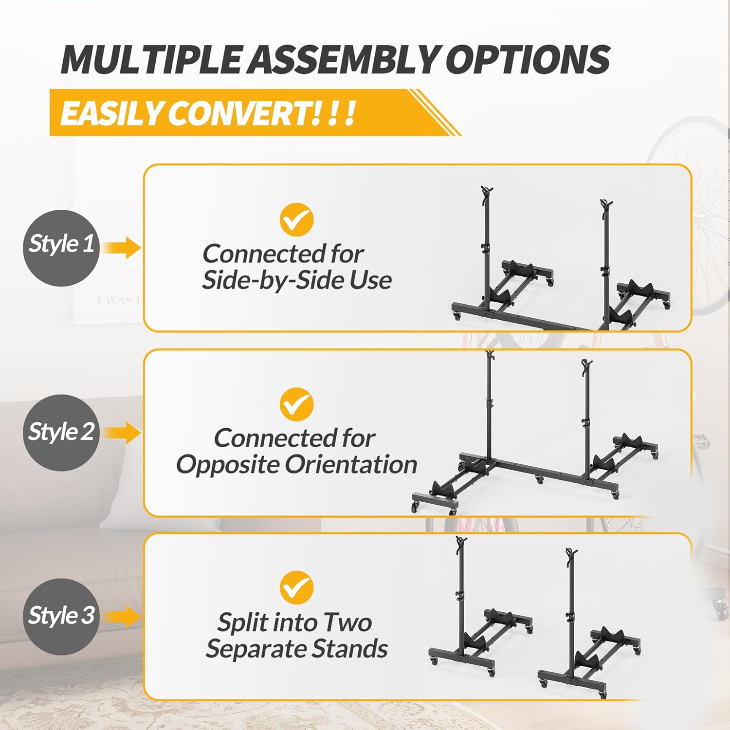 Vertical Bicycle Stands (Pack of 2), Floor Bicycle Stand for Garage, Height-Adjustable Bicycle Stand for Indoor Use for Garage & Home, for Rim Sizes up to 74 cm – Bild 9