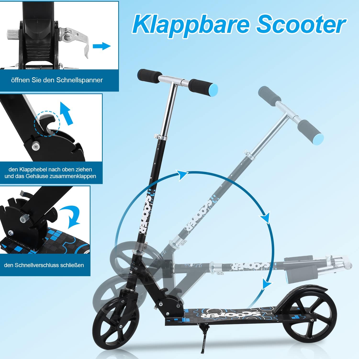 Children's Scooter Foldable City Scooter Height Adjustable with Big Wheel Wheels and Carry Strap Scooter Children Years – Bild 3